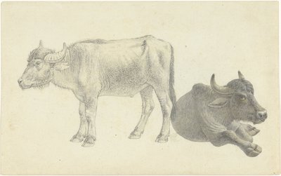 横になっていると立っているウシ 作： Josephus Augustus Knip