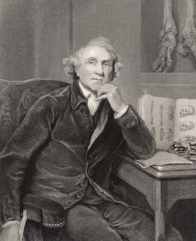 ジョン・ハンター、G.H.アドコックの彫刻、1835年頃に出版された「National Portrait Gallery, volume V」より（リトグラフ）。 作： Joshua (after) Reynolds