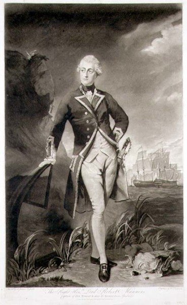 ロバート・マナーズ卿（1758-82）HMS「レゾリューション」艦長の肖像、ウィリアム・ディッキンソン（1746-1823）の彫刻によるパブ。1783年（彫刻） 作： Joshua (after) Reynolds