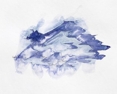 青い水彩画の山々 作： Joshua Hoskins