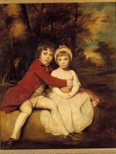 ジョン・パーカーと妹のテレサ 愛情を込めて立つ兄妹の子供たち。ジョシュア・レイノルズ（1723-1792）の作品 作： Joshua Reynolds