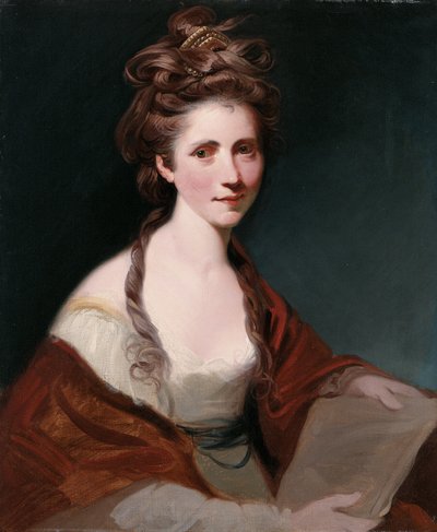 アンジェリカ・カウフマンの肖像画、半分の長さの白、赤いショールを着用 作： Joshua Reynolds
