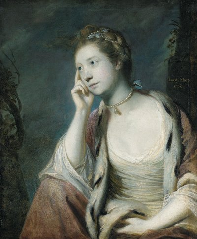 エルミンのトリミングされた赤いマントをまとったレディメアリーコーラの肖像画 作： Joshua Reynolds
