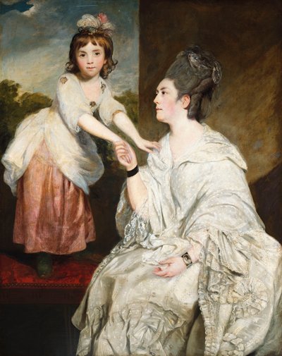窓の前に彼女の娘ジェーンと白い衣装を着たサラオトウェイ夫人の肖像 作： Joshua Reynolds