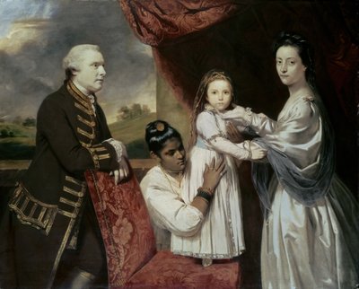 ティソソールハンコック、妻のフィラデルフィア、娘のエリザベス、インドのメイドクラリンダ、1763〜5年 作： Joshua Reynolds
