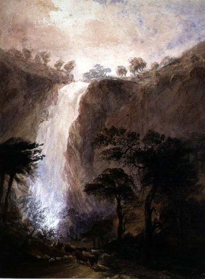 滝の眺め」1820年頃（紙にアラビアゴム入り水彩画） 作： Joshua Wallis
