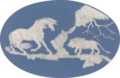ライオンに怯える馬 エピソード A、1780 年モデル。 作： Josiah Wedgwood
