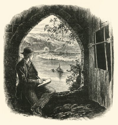 1870年代のチェプストウ城のワイ。 作： Josiah Wood Whymper