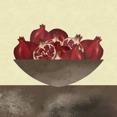 赤いザクロの静物画 作： 