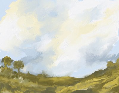 なだらかな野原と雲の風景 作： Josie George