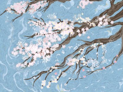 春の桜、青 作： 