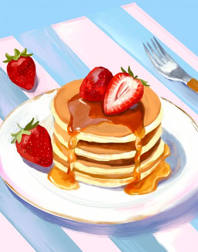 イチゴのパンケーキ重ね 作： 