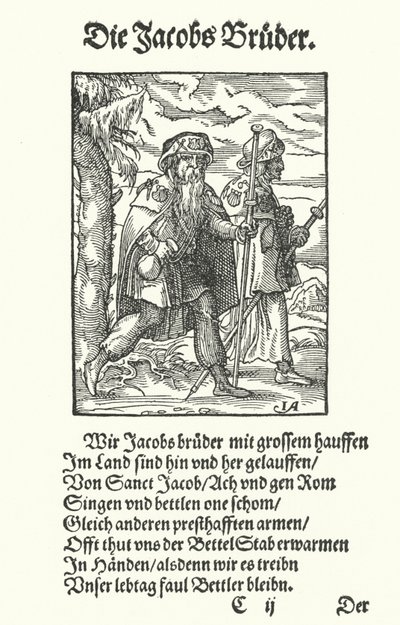 サンティアゴ・デ・コンポステーラへ向かう巡礼者たち（版画 作： Jost (after) Amman