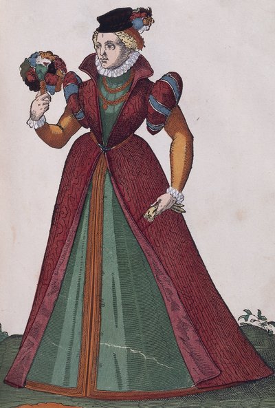 フェラーラの貴族の女性、「Habitus praecipuorum popularum」からの版画 作： Jost Amman