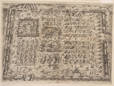 ワゴン城のある長方形の軍事キャンプ 作： Jost Amman