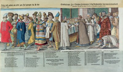 1576年にレーゲンスブルクの神聖ローマ皇帝に派遣されたロシアのイワン4世大使館（1530〜84年）（色付きの木版画）（詳細） 作： Jost Amman