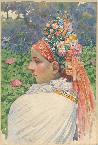 スロバキアの花嫁カップル Uprka, Joza (1861-1940)。 キャンバスに油彩、サイズ: 54.8x37 作： Joža Uprka