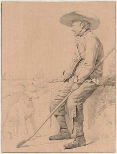 犬と一緒に座っている羊飼い 作： Jozef Hoevenaar