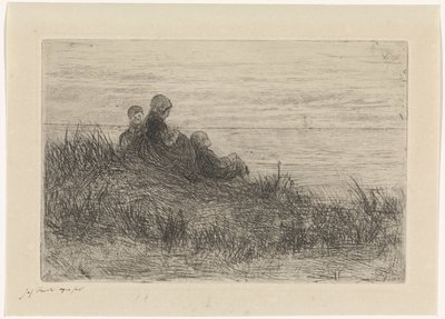 母子のいる砂丘の風景 作： Jozef Israëls (signed by artist)