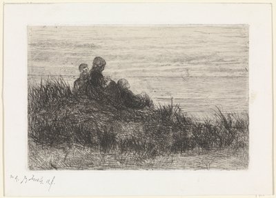 母子のいる砂丘の風景 作： Jozef Israëls (signed by artist)