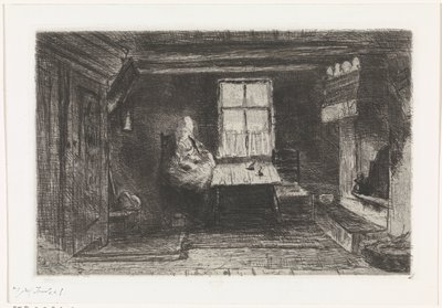 母と子のいるインテリア 作： Jozef Israëls (signed by artist)