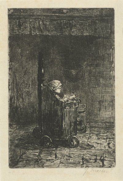 ハイチェアの子供 作： Jozef Israëls (signed by artist)