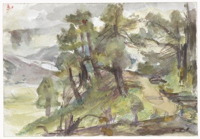 樹木が茂った丘陵の風景 作： Jozef Israëls