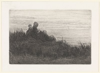 母子のいる砂丘の風景 作： Jozef Israëls