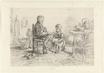 2 人の子供とキッチン インテリア 作： Jozef Israëls