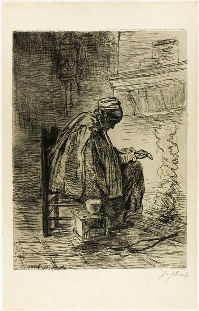 手を温める老婆 作： Jozef Israëls