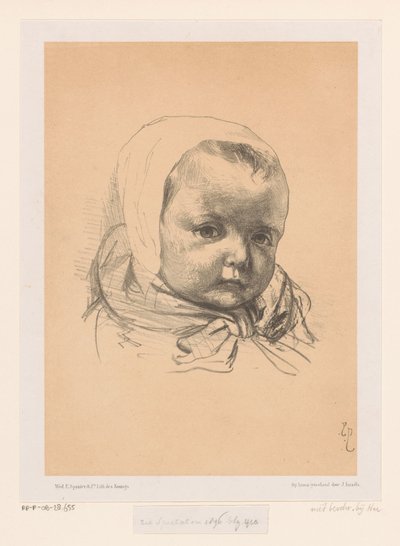帽子をかぶった赤ちゃんの肖像画 作： Jozef Israëls