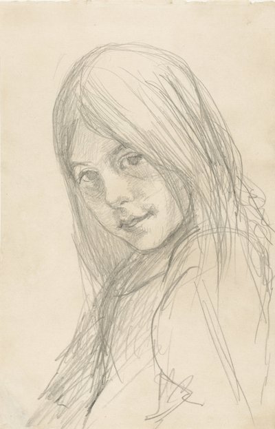 ゆるい髪の少女の肖像画 作： Jozef Israëls