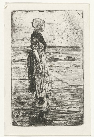 ビーチで立っている女性 作： Jozef Israëls