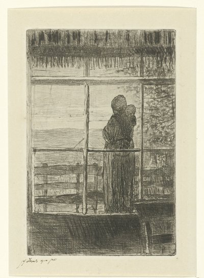 子供と待っている女性 作： Jozef Israëls