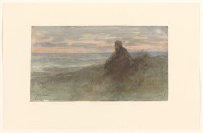 海沿いの砂丘に座っている女性 作： Jozef Israëls