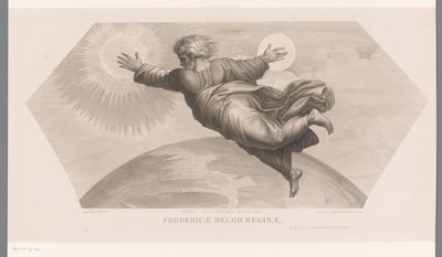 神は太陽と月を創造する Fecit duo ルミナリア マグナ。 遺伝子。 I. Fredericae Belgii reginae (オブジェクトのタイトル) Les loges de Raphaël (...) sujets de la bible (シリーズタイトル) ラファエルのロッジの聖書の場面 (シリーズ タイトル) 作： Jozef Karel De Meulemeester
