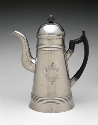 コーヒーポット、c。 1814年-1825年（ピューター、木） 作： Jr. Ebenezer Smith