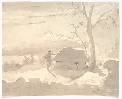 月明かりの風景。 ドルメンの隣のハンター 作： Jørgen Roed