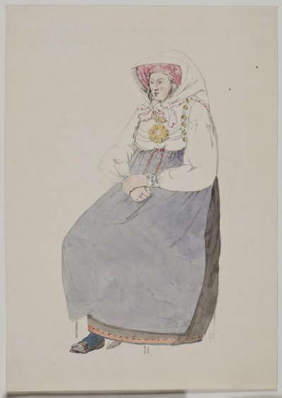 地元の衣装を着た着席の女性 作： Jørgen Roed