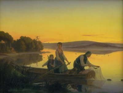 夕方に網を張る年老いた漁師 作： Jørgen V. Sonne