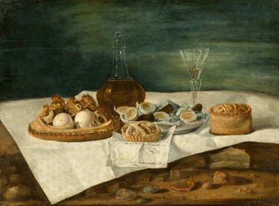 ペストリー、ワイン、卵のある静物、1770〜1790年頃 作： Juan Bautista Romero