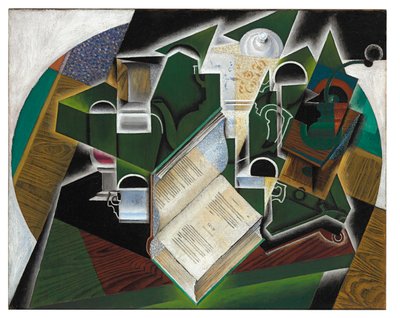 本、パイプ、メガネ 作： Juan Gris