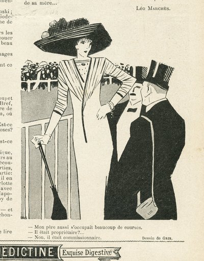 J Gris (1887-1927) のイラスト（Le Lire, 02/10/09） - ファッション、帽子、金持ちの生活、ヒッピズム - 女性 作： Juan Gris