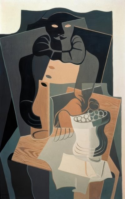 テーブルでの道化師 作： Juan Gris