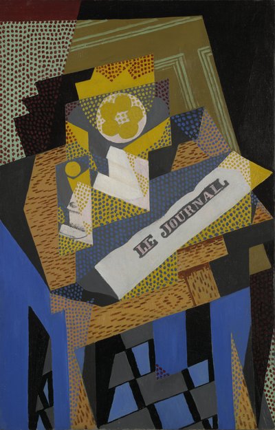 新聞と果物料理、1916 作： Juan Gris