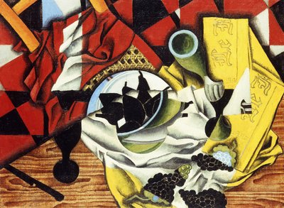 テーブルの上の梨とブドウ。テーブルの上の梨とブドウ、1913 作： Juan Gris