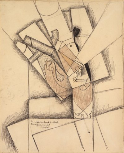 喫煙者、1913年（木炭、クレヨン、紙に洗う） 作： Juan Gris