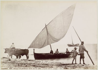 Ossen trekken vissersboot Het Strand op in バレンシア VALENCE.- 砂の上に描かれた漁船。 （自然から）（オブジェクトのタイトル） 作： Juan Laurent
