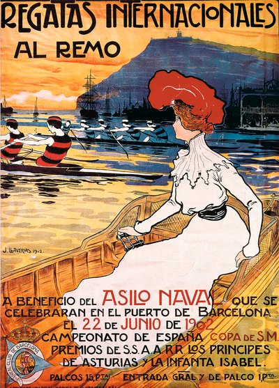 Joan Llaverias i Labro (1865-1938) によるスポーツ イベント「国際ボート レガッタ」のポスター。 1902 年 6 月 22 日。 DR 作： Juan Llaverias Llabro