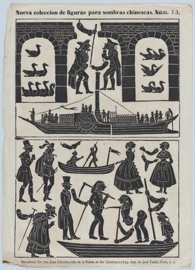 中国の影絵人形の図のシート 15、1859 年。 作： Juan Llorens